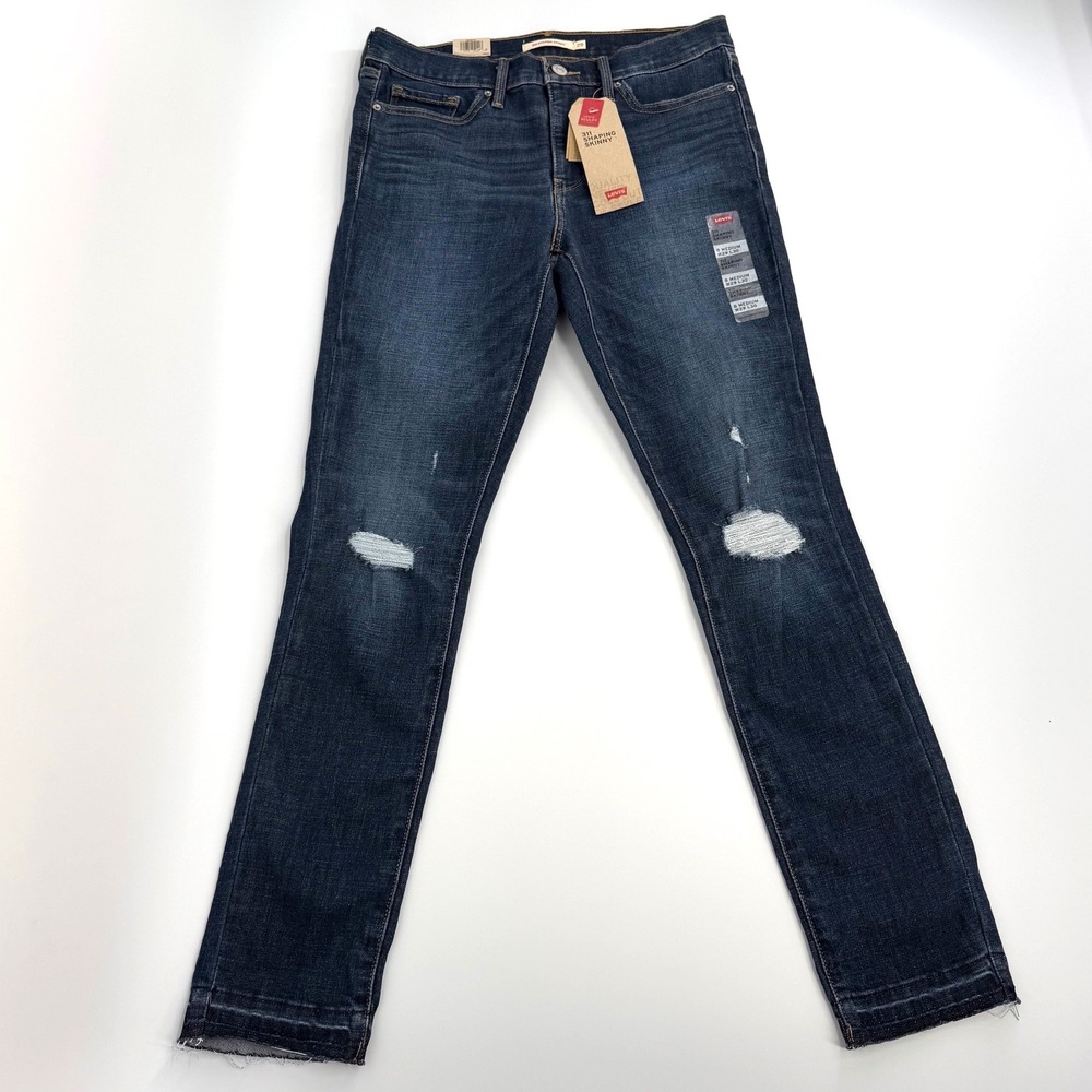 Levi's 311 Shaping Skinny Jeans Women 8/29 Dark Blue NWT Distressed Raw Hem